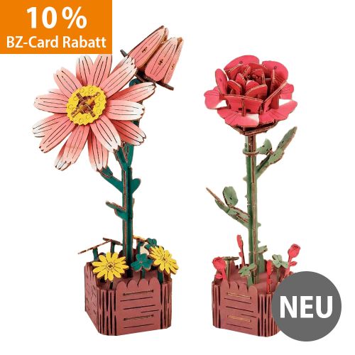 Produktbild zum Produkt '3D-Holzpuzzle, Rose +Gänseblümchen'