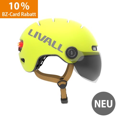 Produktbild zum Produkt 'Fahrradhelm gelb mit Visier, Bremslicht und SOS-Alarm'