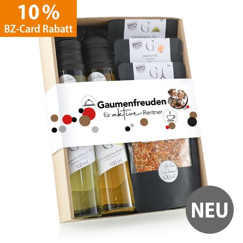 Produktbild zum Produkt 'Geschenk-Set "Gaumenfreude für aktive Rentner"'