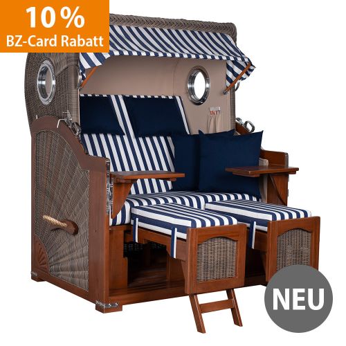 Produktbild zum Produkt 'Strandkorb Mahagoni Blau-Weiß gestreift'
