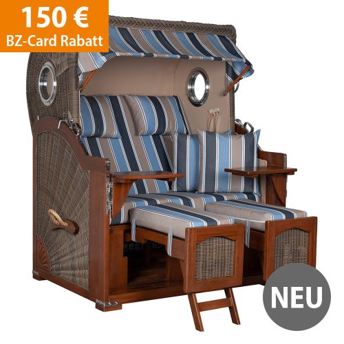 Produktbild zum Produkt 'Strandkorb Mahagoni Blau-Grau gestreift'