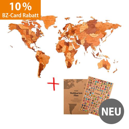 Produktbild zum Produkt '3D-Holzpuzzle, Weltkarte & Flaggen-Pins'
